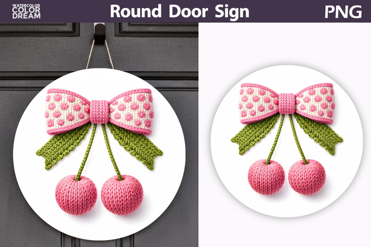 Valentine Cherry Round Sign | Valentine Bow Sublimation