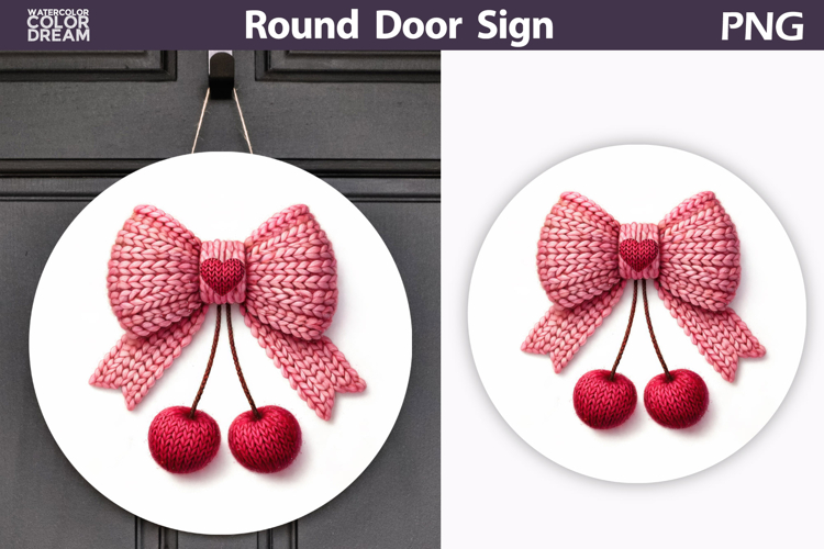 Valentine Cherry Round Sign | Valentine Bow Sublimation