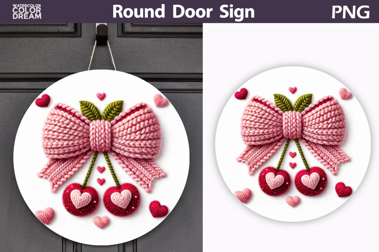 Valentine Cherry Round Sign | Valentine Bow Sublimation