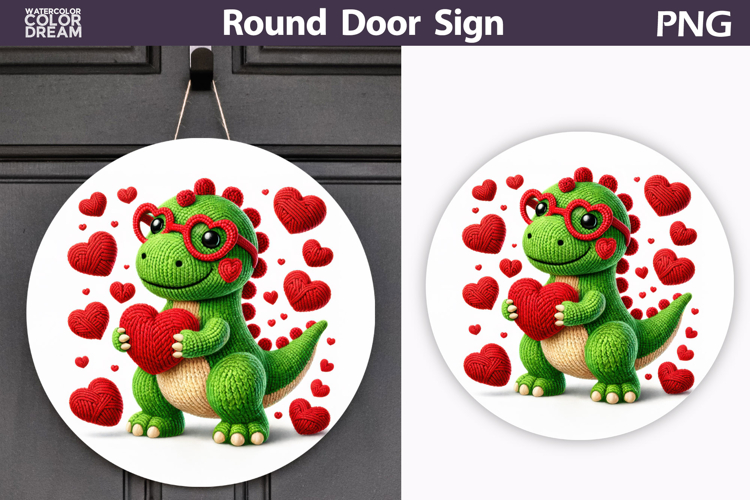 Valentine Round Sign | Cute Dinosaur Sublimation