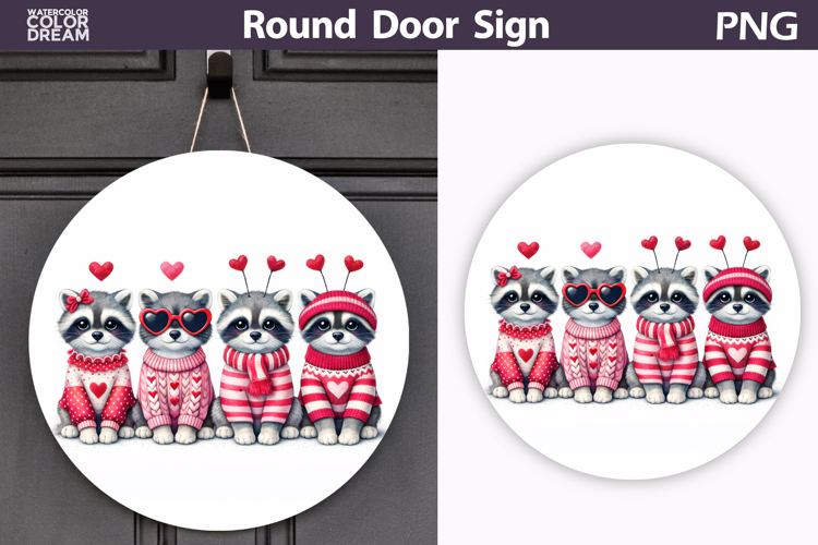 Valentine Round Sign | Raccoon Heart Sublimation