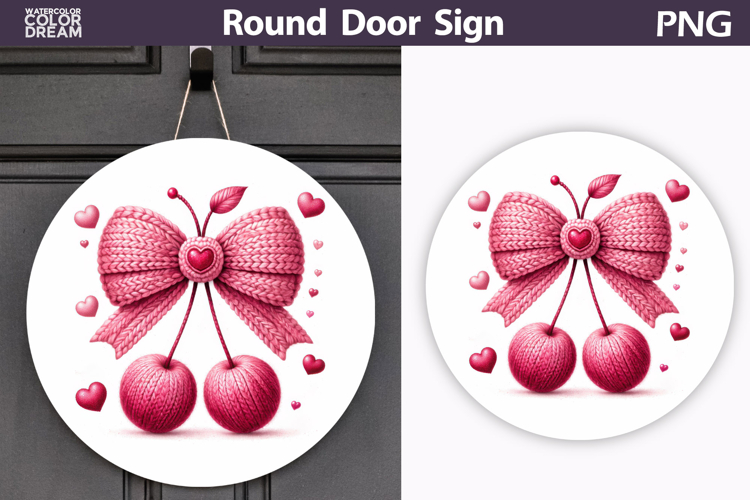 Valentine Cherry Round Sign | Valentine Bow Sublimation
