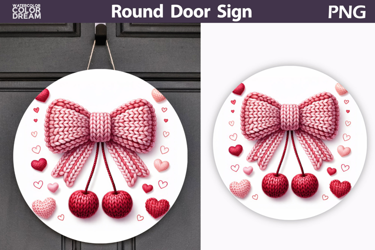 Valentine Cherry Round Sign | Valentine Bow Sublimation