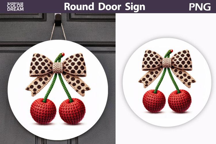 Valentine Cherry Round Sign | Valentine Bow Sublimation