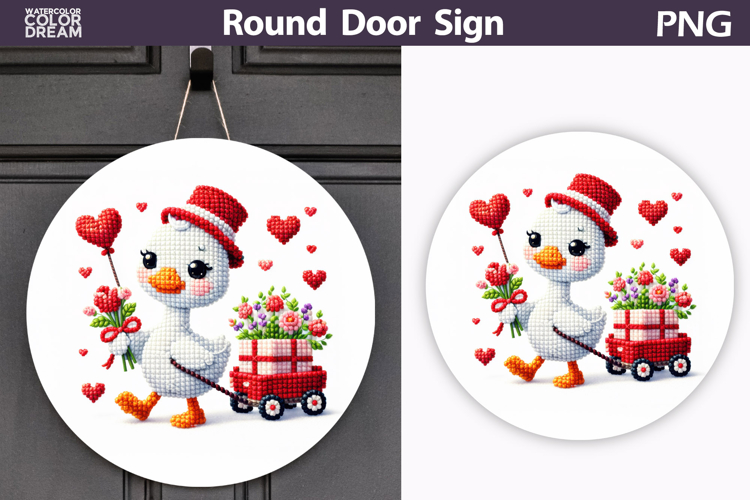 Valentine Round Sign | Crochet Goose Heart Sublimation