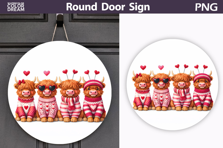 Valentine Cow Round Sign | Cute Highland Cow Sublimation