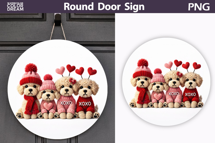 Valentine Round Sign | Crochet Dogs Heart Sublimation