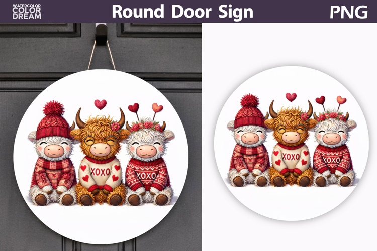 Valentine Cow Round Sign | Cute Highland Cow Sublimation