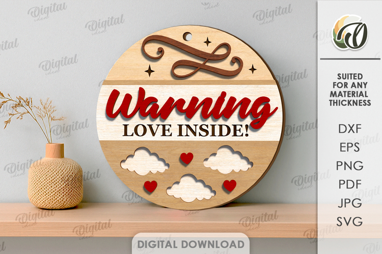 Valentines Day Round Sign Laser Cut. Wall Decor SVG