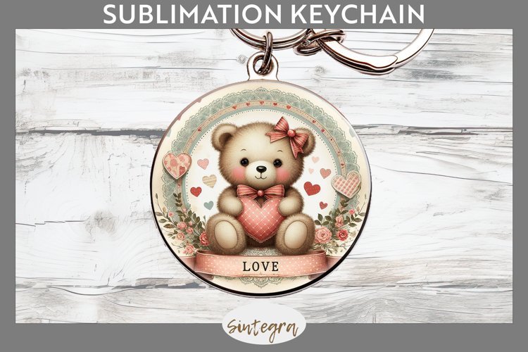 Valentines Bear v1 Round Keychain Sublimation