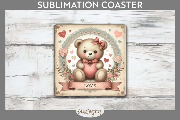 Valentines Bear v1 Square Coaster Sublimation