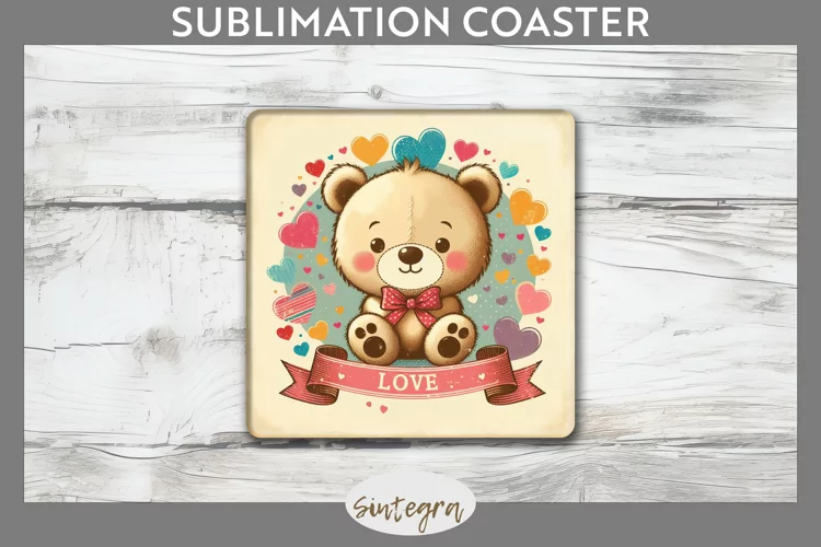 Valentine's Bear v8 Square Coaster Sublimation