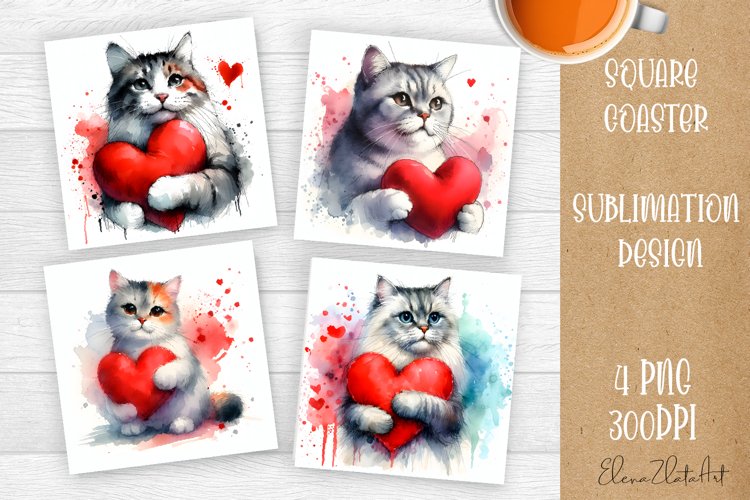 Valentines Day Square Coaster |Cute animals love