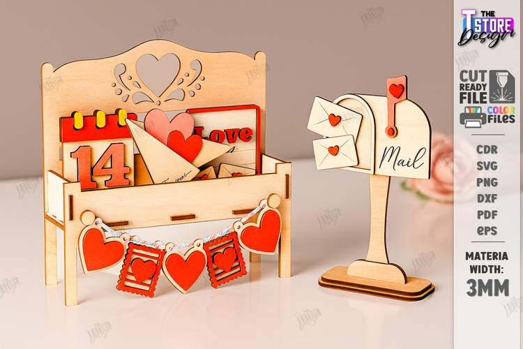 Valentines Day Bench Sign with Mini Elements Laser Cut|CNC