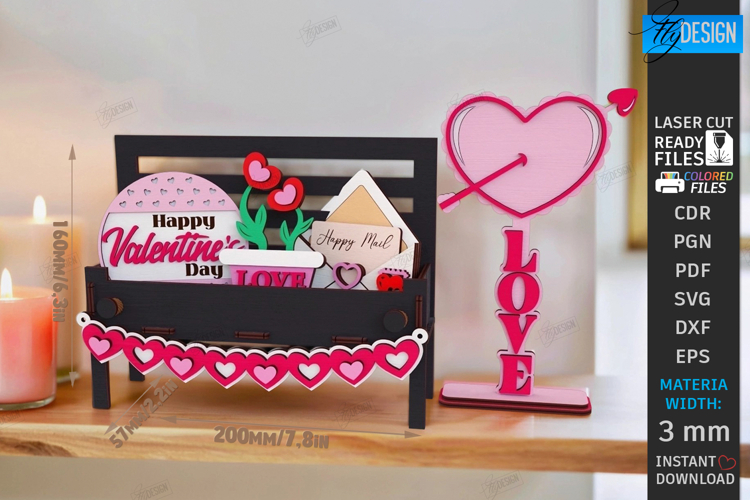 Valentines Day Bench Sign with Mini Elements Laser Cut|CNC