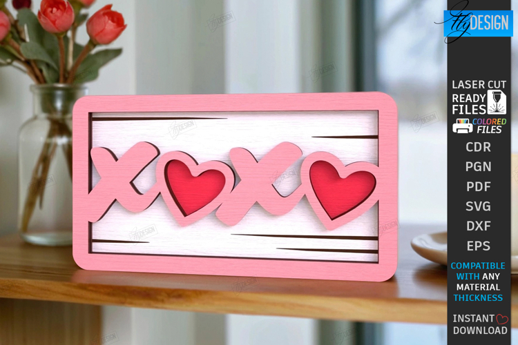 Valentines Day Bench Sign Laser Cut | Desk Mini Element SVG