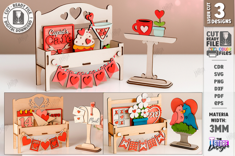 Valentines Bench Sign with Mini Elements Laser Cut Bundle