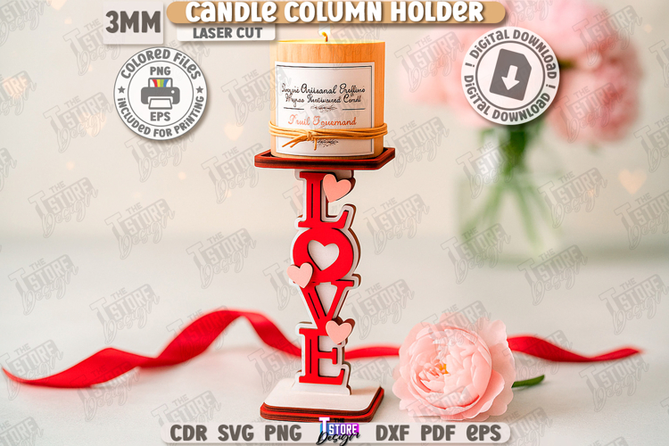 Valentines Day Candle Column Holder Laser Cut|Hearts Shapes