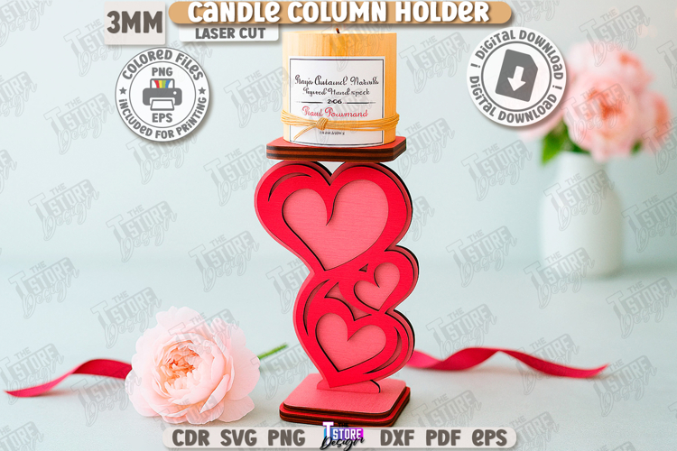 Valentines Day Candle Column Holder Laser Cut|Hearts Shapes