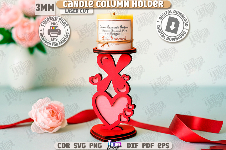 Valentines Day Candle Column Holder Laser Cut|Hearts Shapes