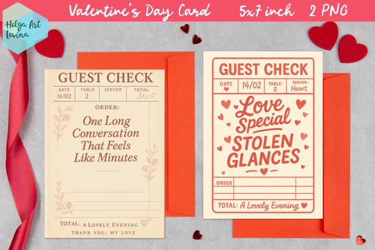Cute Valentines day Card. Guest Check PNG