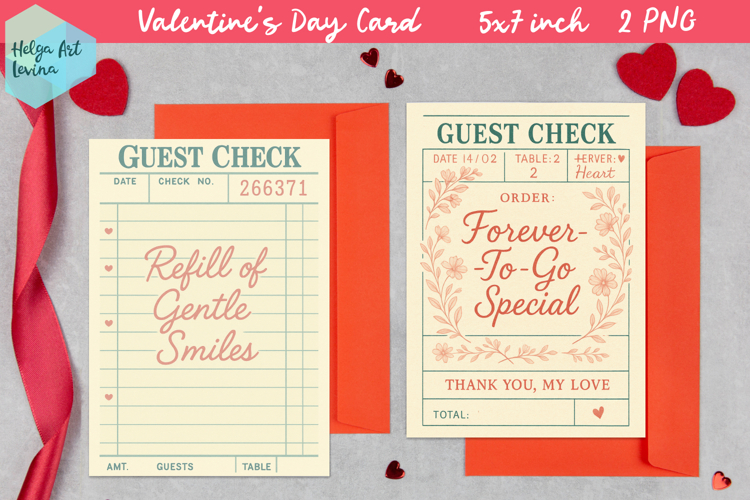 Cute Valentines day Card. Guest Check PNG