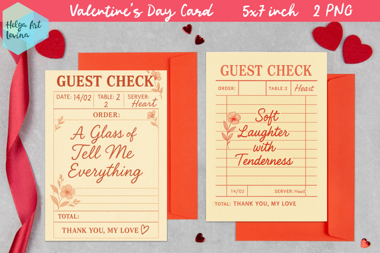 Cute Valentines day Card. Guest Check PNG