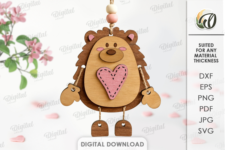 Valentine's Day Character Tag Laser Cut. Hedgehog SVG