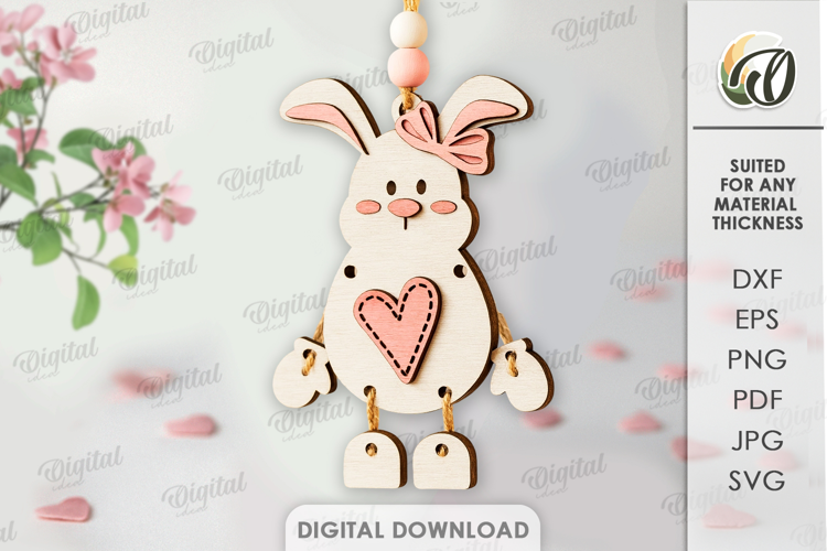 Valentine's Day Character Tag Laser Cut. Bunny SVG