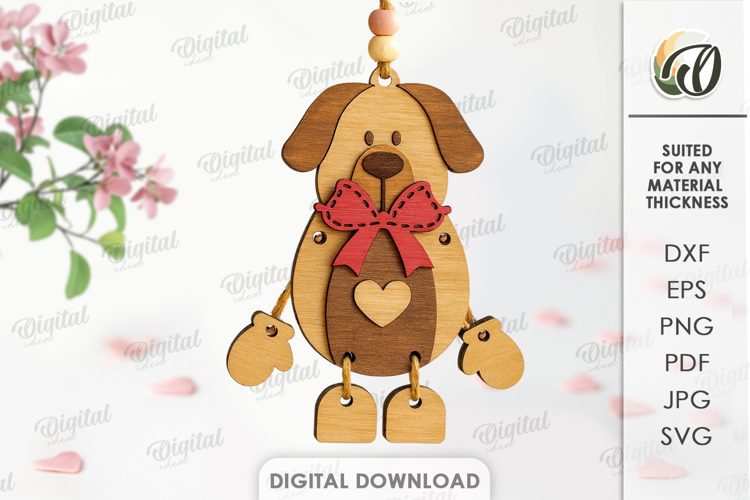 Valentine's Day Character Tag Laser Cut. Dog SVG