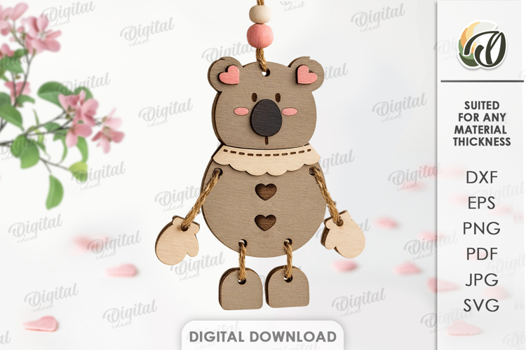 Valentine's Day Character Tag Laser Cut. Bear SVG