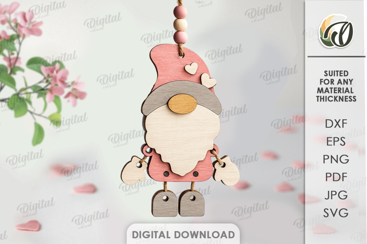 Valentine's Day Character Tag Laser Cut. Valentine Gnome SVG