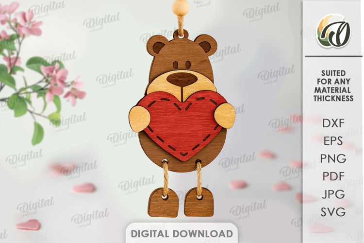 Valentine's Day Character Tag Laser Cut. Bear SVG