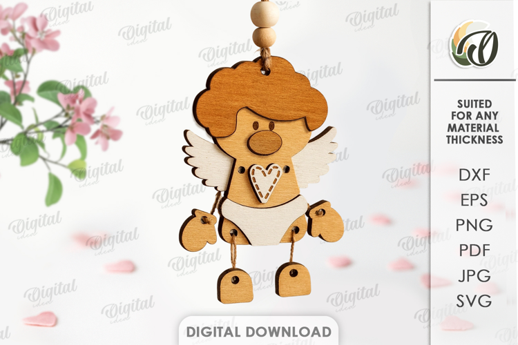 Valentine's Day Character Tag Laser Cut. Cupid SVG