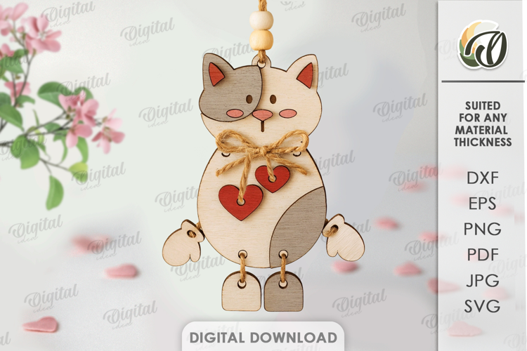 Valentine's Day Character Tag Laser Cut. Cat SVG