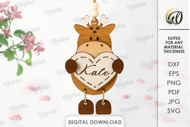 Valentines Day Character Tag Laser Cut. Giraffe SVG