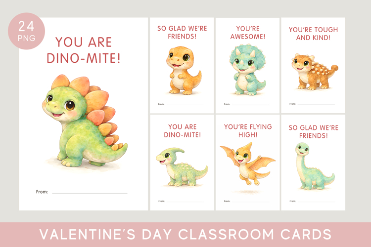 Valentine Classroom Dino Cards, valentine classroom cards