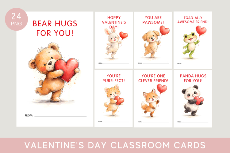 Valentine Classroom Animal Cards, school valentines
