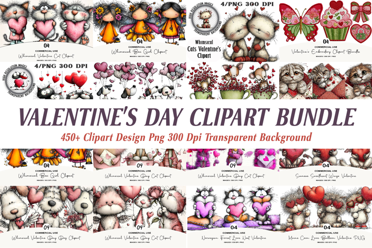 Whimsical Valentines Clipart Bundle, Valentine Big Bundle