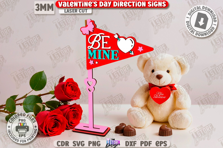 Valentine’s Day Mini Flag Laser Cut|Love SVG|Tabletop Decor