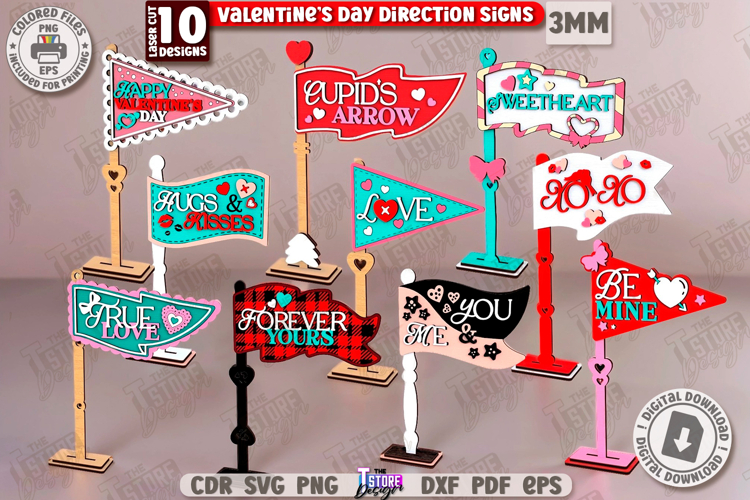 Valentine’s Day Mini Flags Laser Cut Bundle | Tabletop Decor