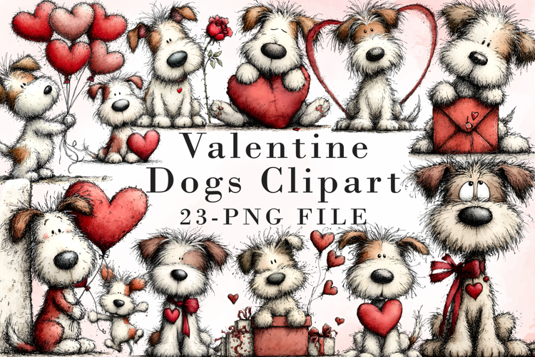 Valentine’s Day Dogs Clip art ,Valentines Sublimation Design