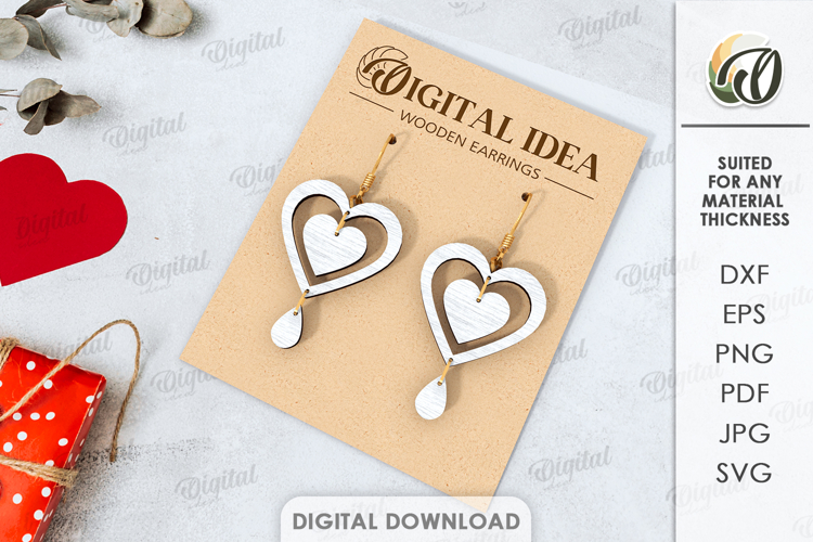 Valentines Day Drop Earrings Laser Cut. Dangle Earrings SVG