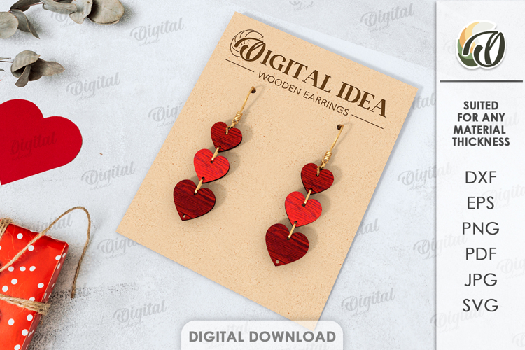 Valentines Day Drop Earrings Laser Cut. Dangle Earrings SVG