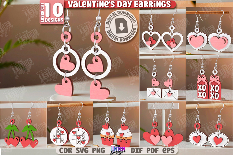 Valentines Day Earrings Laser Cut Bundle | Pendant Earrings