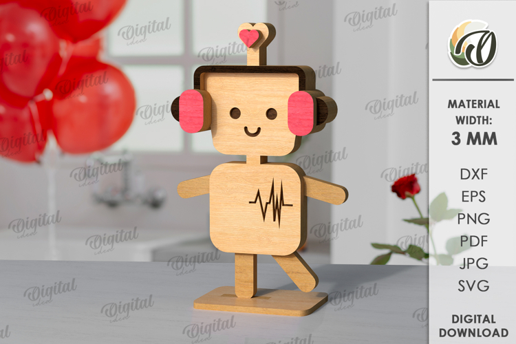 Valentine’s Day Figurine Laser Cut. Stand Decor SVG