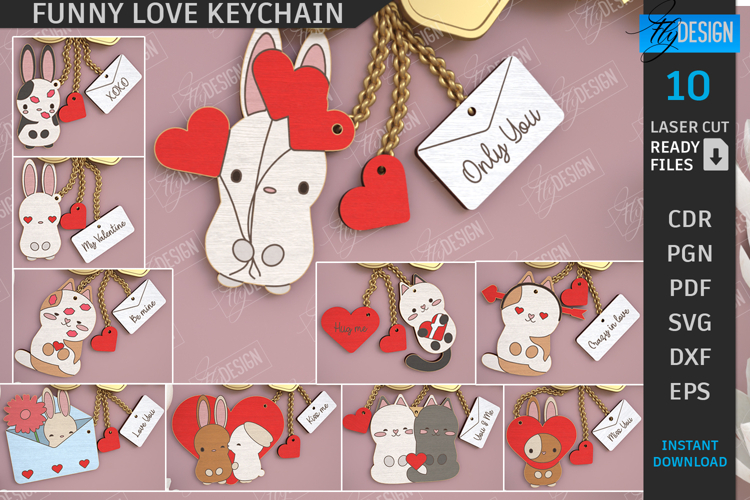 Valentine’s Day Love Keychains Laser Cut Bundle|Love Symbol