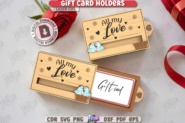 Valentine Gift Card Holder with Sliding Cover Laser Cut