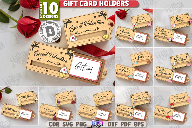 Valentine Gift Card Holders with Slider Laser Cut Bundle|CNC