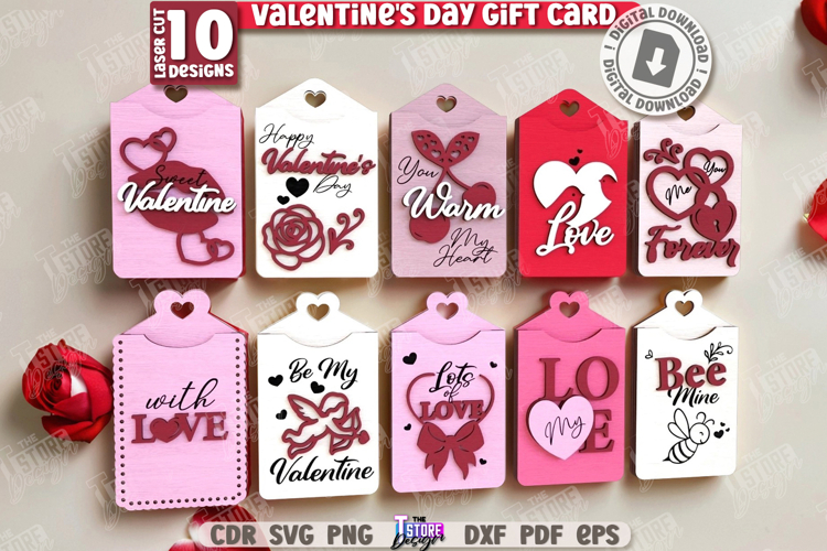 Valentines Day Gift Tags Laser Cut Bundle|Gift Card Holders